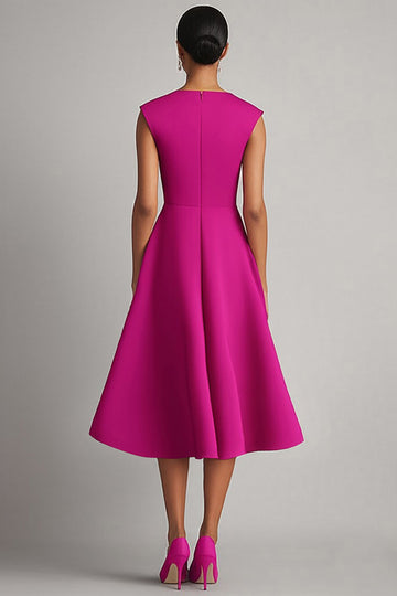 A Line Fuchsia V-Neck Midi Dress